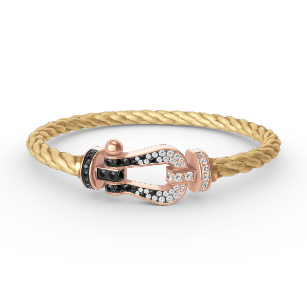 FORCE Großes Hufeisen-Armband mit schwarzen und weißen Diamanten – Roségold