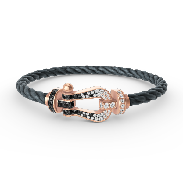 FORCE Large Horseshoe Black & White Diamond Bracelet - Yin-Yang Balance & Luck Magnet Talisman - Rose Gold