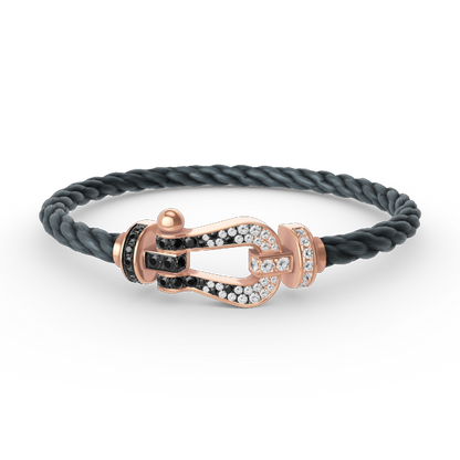 FORCE Large Horseshoe Black & White Diamond Bracelet - Rose Gold