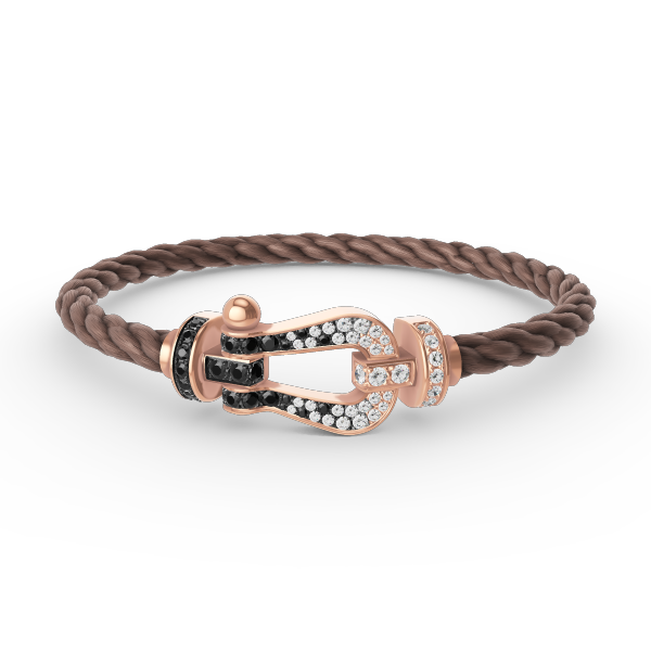 FORCE Large Horseshoe Black & White Diamond Bracelet - Yin-Yang Balance & Luck Magnet Talisman - Rose Gold