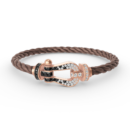FORCE Large Horseshoe Black & White Diamond Bracelet - Rose Gold
