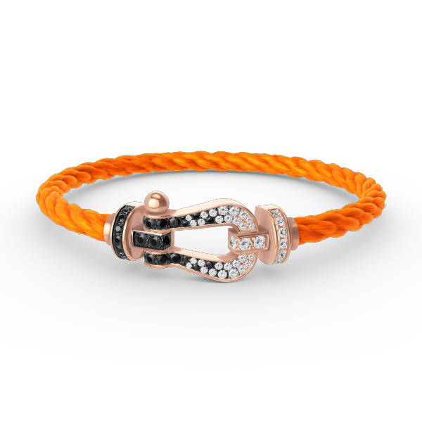 FORCE Large Horseshoe Black & White Diamond Bracelet - Yin-Yang Balance & Luck Magnet Talisman - Rose Gold
