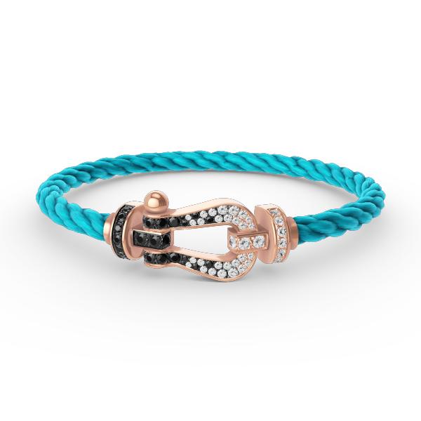 FORCE Großes Hufeisen-Armband mit schwarzen und weißen Diamanten – Roségold