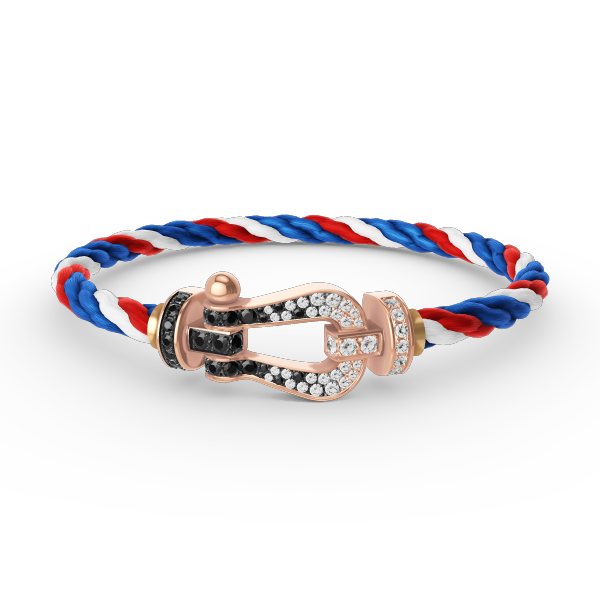 FORCE Großes Hufeisen-Armband mit schwarzen und weißen Diamanten – Roségold