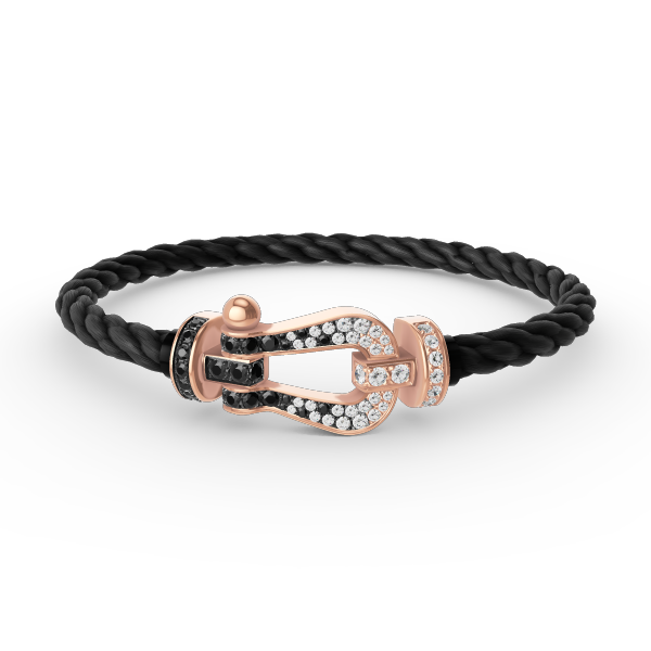 FORCE Großes Hufeisen-Armband mit schwarzen und weißen Diamanten – Roségold