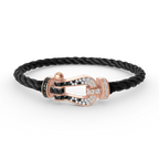 FORCE Großes Hufeisen-Armband mit schwarzen und weißen Diamanten – Roségold