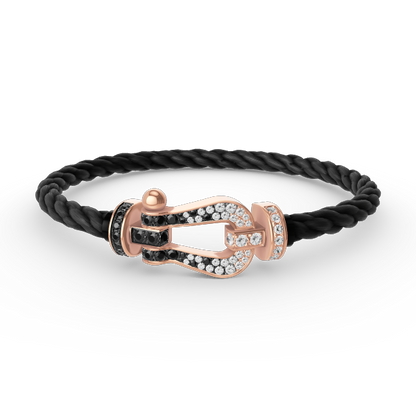FORCE Large Horseshoe Black & White Diamond Bracelet - Rose Gold