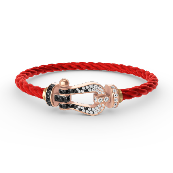 FORCE Großes Hufeisen-Armband mit schwarzen und weißen Diamanten – Roségold