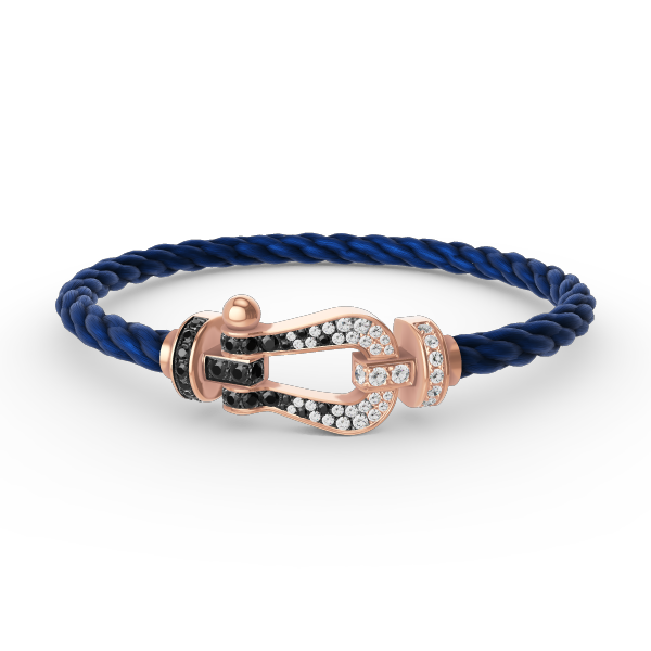 FORCE Large Horseshoe Black & White Diamond Bracelet - Yin-Yang Balance & Luck Magnet Talisman - Rose Gold