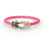 FORCE Großes Hufeisen-Armband mit schwarzen und weißen Diamanten – Roségold