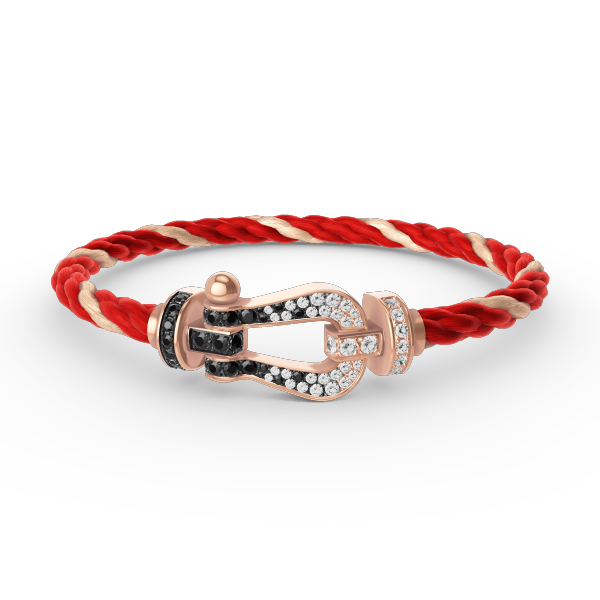 FORCE Large Horseshoe Black & White Diamond Bracelet - Yin-Yang Balance & Luck Magnet Talisman - Rose Gold