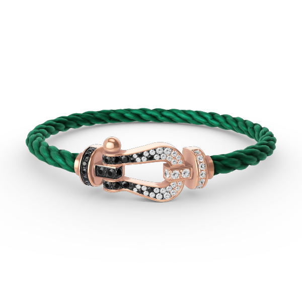 FORCE Large Horseshoe Black & White Diamond Bracelet - Yin-Yang Balance & Luck Magnet Talisman - Rose Gold