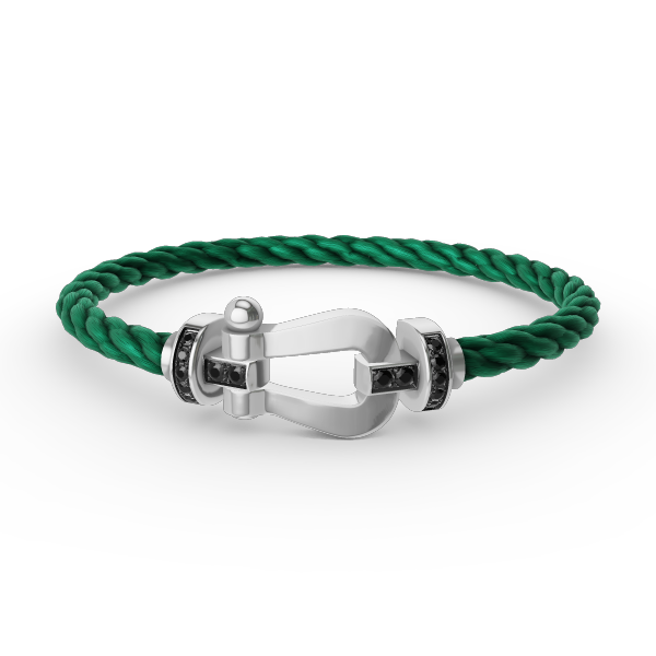 FORCE Large Horseshoe Black Diamond Bracelet - Grounding Protection & Power Talisman - White Gold