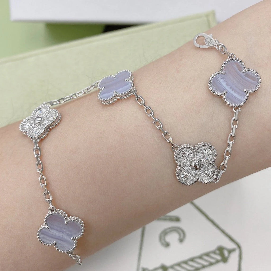 Lucky 5-Motif Clover Serenity Bracelet - Natural Violet Gemstone