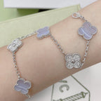 Lucky 5-Motif Clover Serenity Bracelet - Natural Violet Gemstone