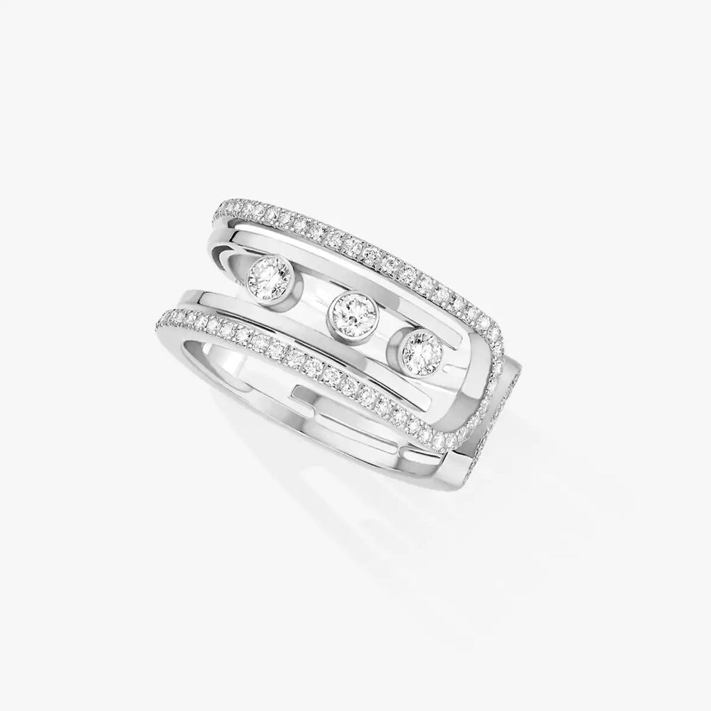 Offener Move 10-Diamant-Pavé-Ring – Kinetischer Doppelcluster-Glückstalisman