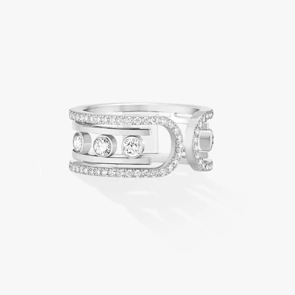 Offener Move 10-Diamant-Pavé-Ring – Kinetischer Doppelcluster-Glückstalisman