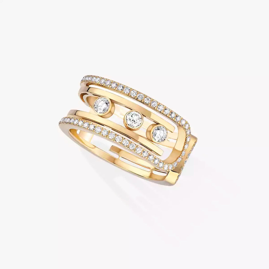 Offener Move 10-Diamant-Pavé-Ring – Kinetischer Doppelcluster-Glückstalisman