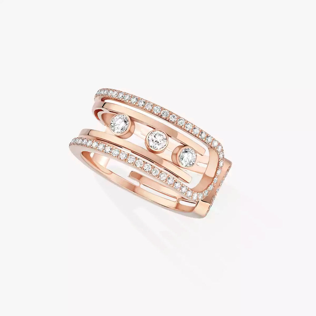 Offener Move 10-Diamant-Pavé-Ring – Kinetischer Doppelcluster-Glückstalisman