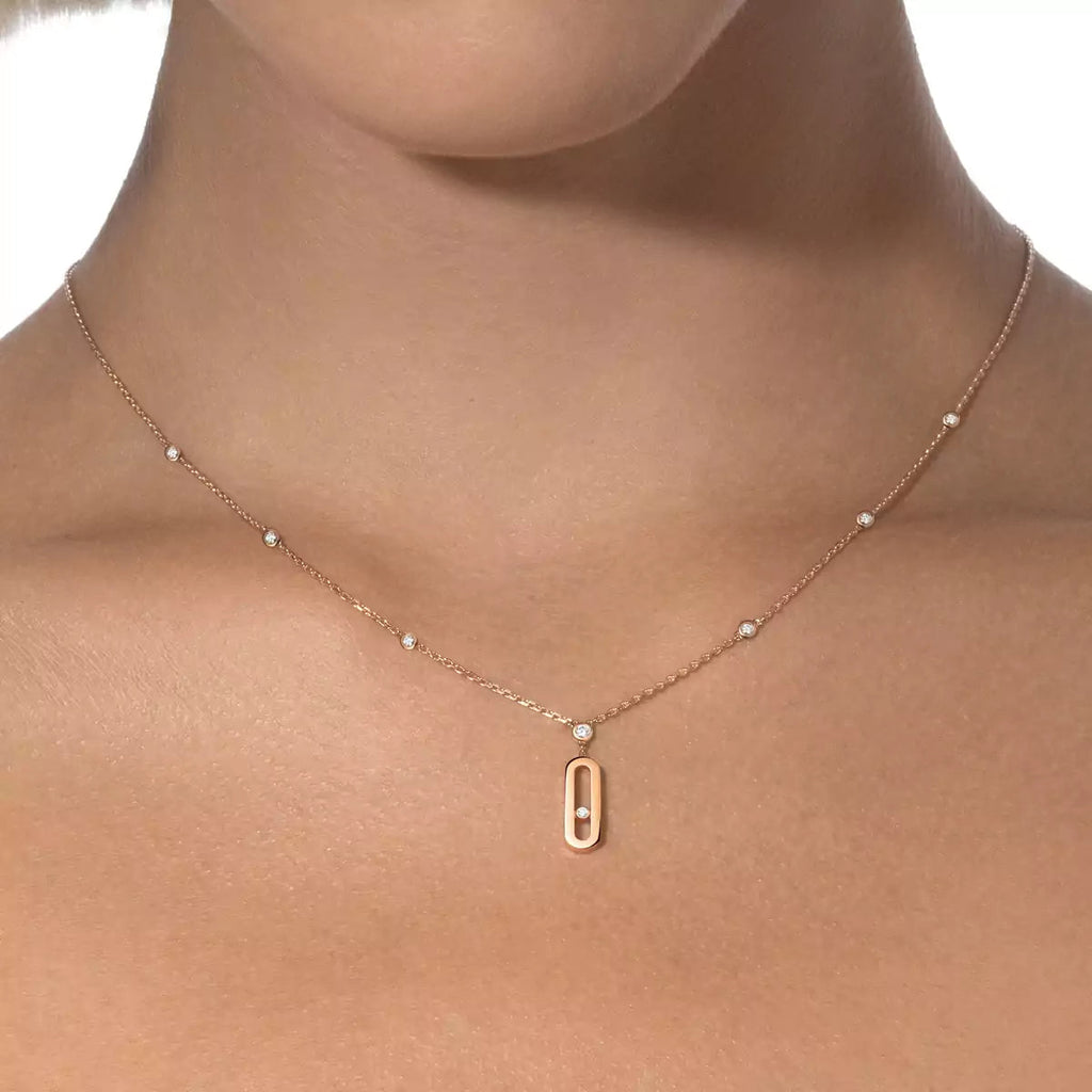 Signature Frame Halskette – kinetischer Mittelstein aus Diamant & 6-Stein Pavé Halo