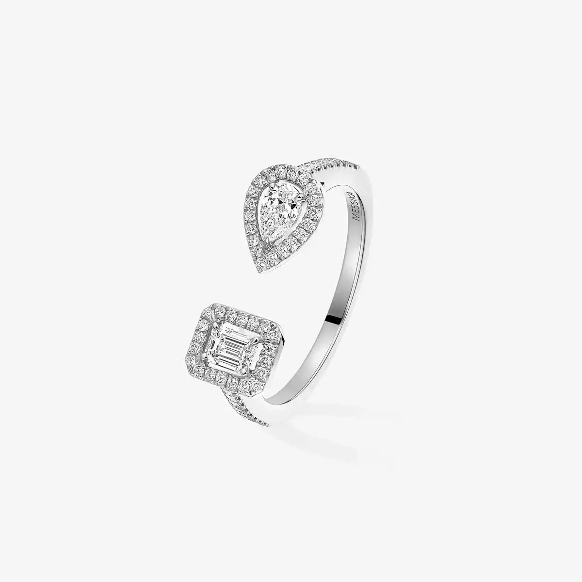 Offener Sugar Cube & Teardrop Pavé-Diamantring – Geometrisches Gleichgewicht