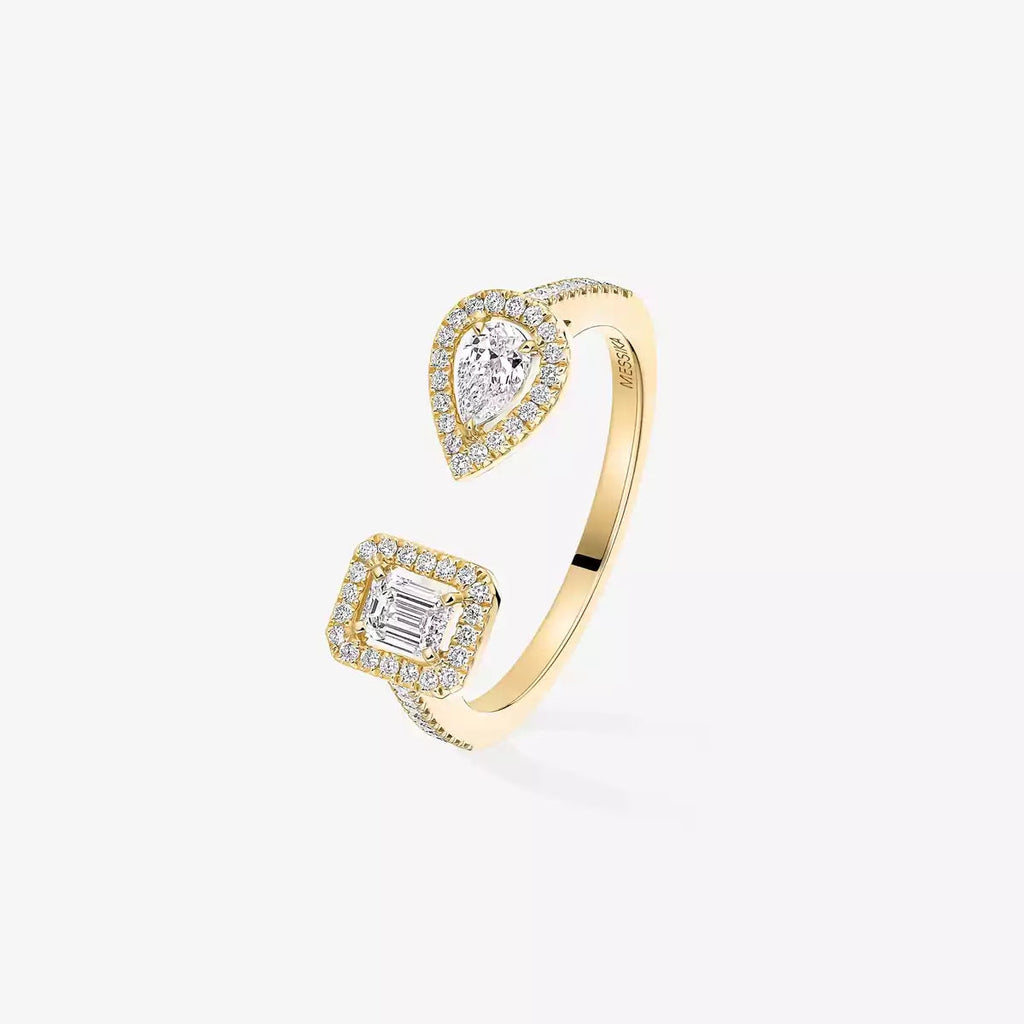Offener Sugar Cube & Teardrop Pavé-Diamantring – Geometrisches Gleichgewicht