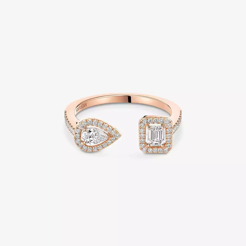 Offener Sugar Cube & Teardrop Pavé-Diamantring – Geometrisches Gleichgewicht