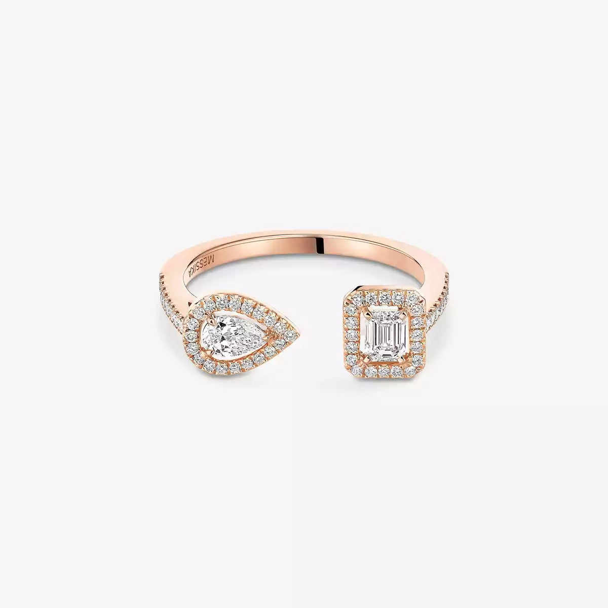 Offener Sugar Cube & Teardrop Pavé-Diamantring – Geometrisches Gleichgewicht