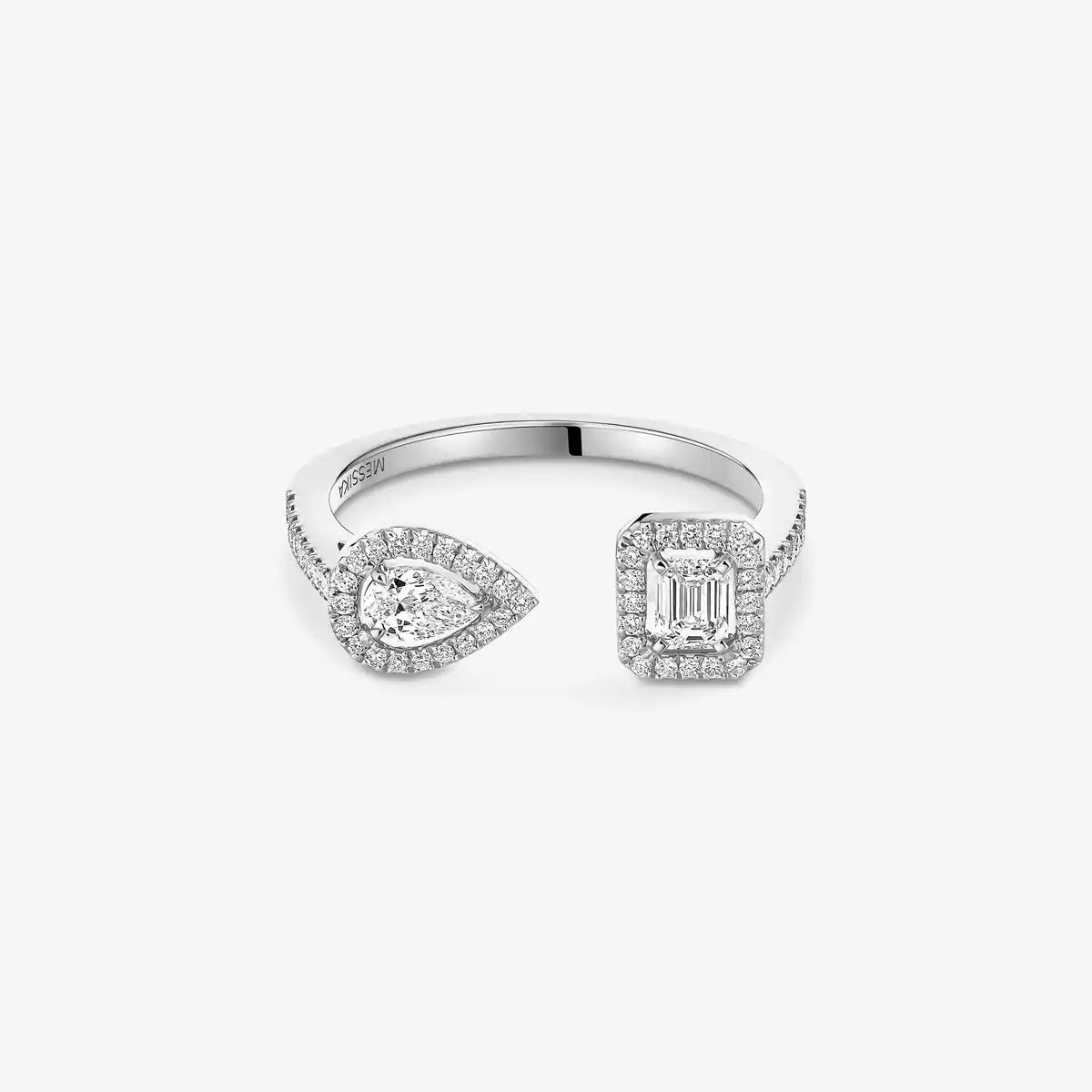 Offener Sugar Cube & Teardrop Pavé-Diamantring – Geometrisches Gleichgewicht