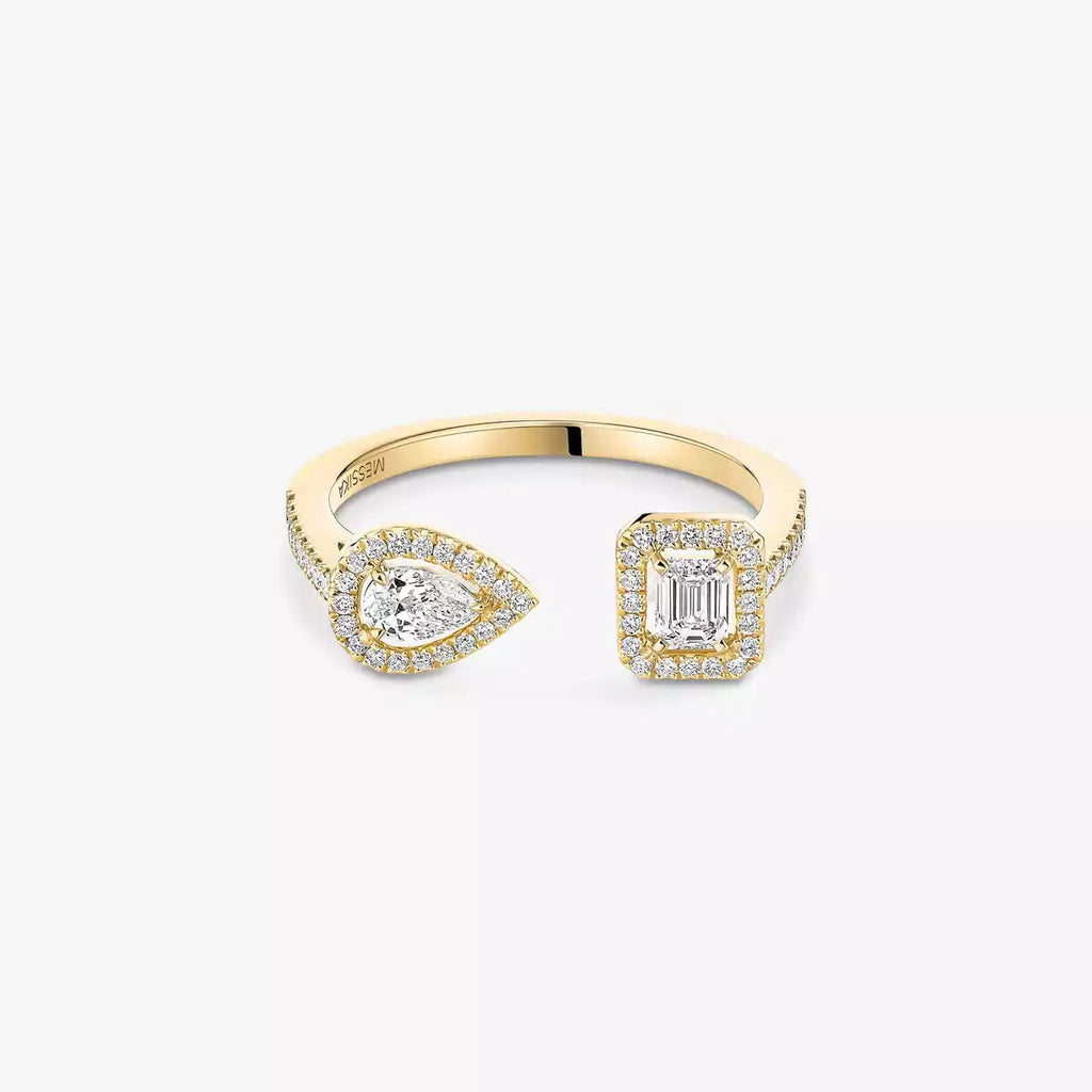 Offener Sugar Cube & Teardrop Pavé-Diamantring – Geometrisches Gleichgewicht