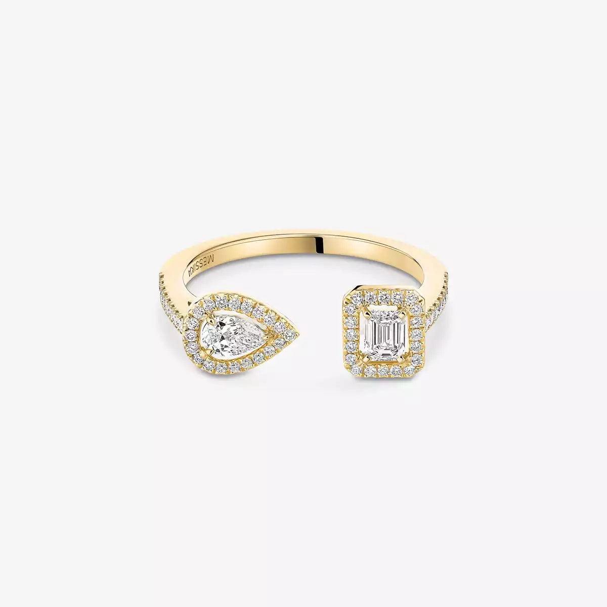 Offener Sugar Cube & Teardrop Pavé-Diamantring – Geometrisches Gleichgewicht
