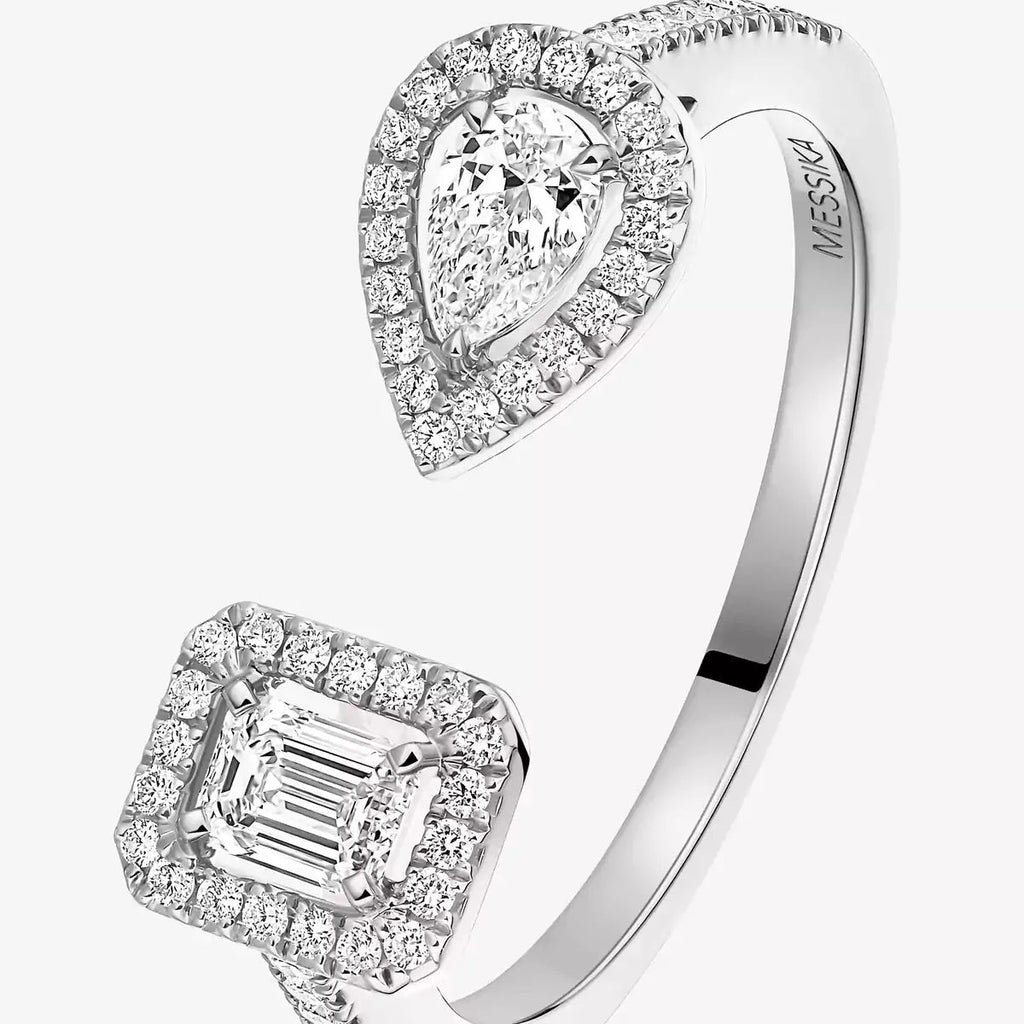 Offener Sugar Cube & Teardrop Pavé-Diamantring – Geometrisches Gleichgewicht