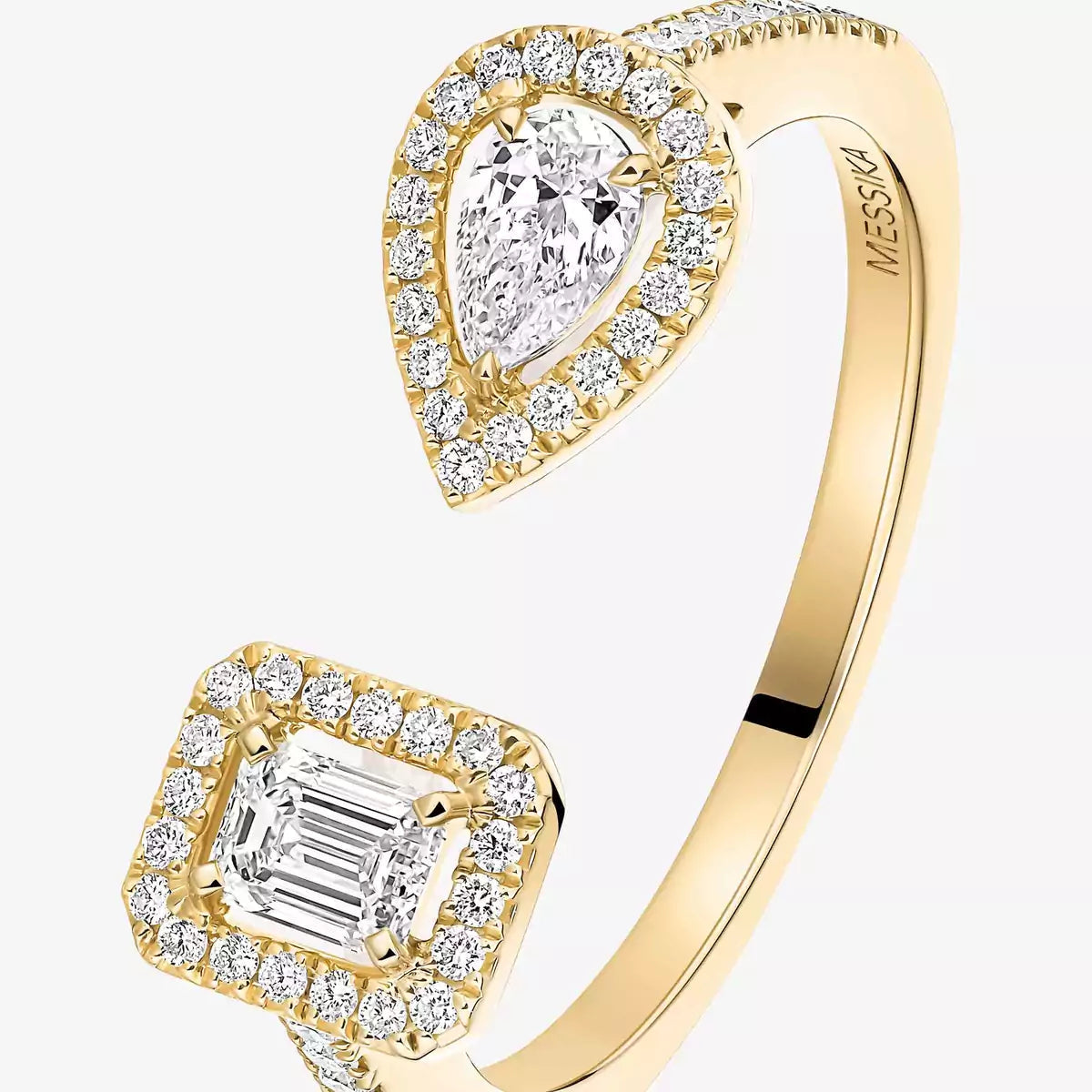 Offener Sugar Cube & Teardrop Pavé-Diamantring – Geometrisches Gleichgewicht