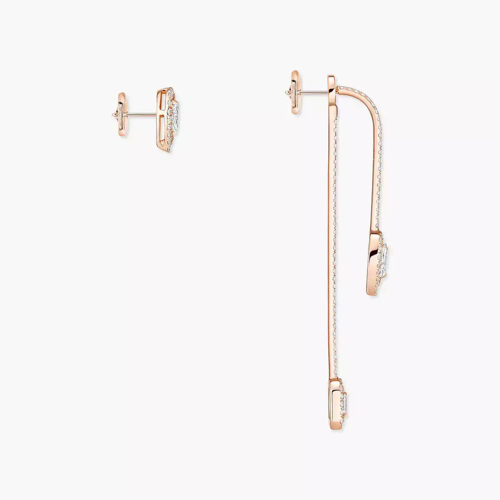 Meine Twin Diamond Tropfen-Ohrringe – Geometrische Symmetrie – Elegantes kinetisches Schwingen