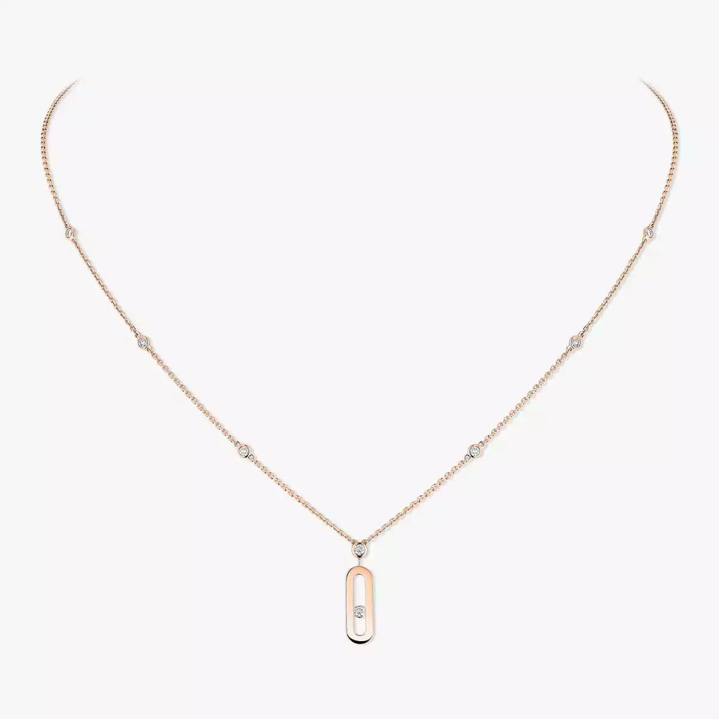 Signature Frame Halskette – kinetischer Mittelstein aus Diamant & 6-Stein Pavé Halo