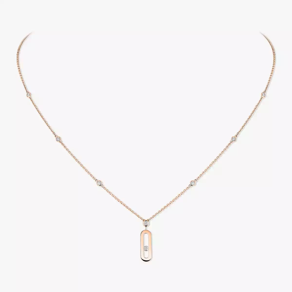 Signature Frame Halskette – kinetischer Mittelstein aus Diamant & 6-Stein Pavé Halo