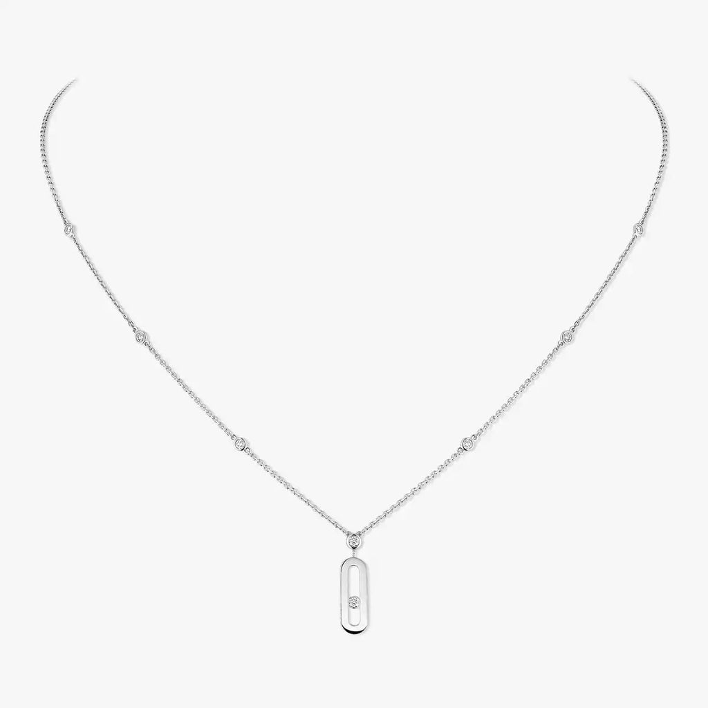 Signature Frame Halskette – kinetischer Mittelstein aus Diamant & 6-Stein Pavé Halo