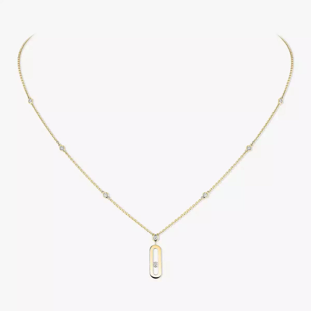 Signature Frame Halskette – kinetischer Mittelstein aus Diamant & 6-Stein Pavé Halo
