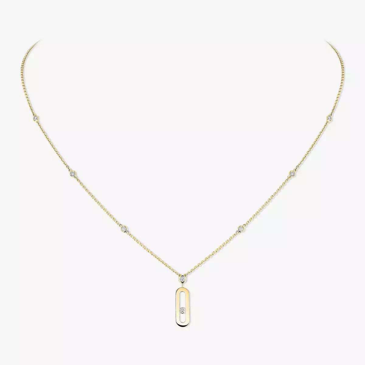 Signature Frame Halskette – kinetischer Mittelstein aus Diamant & 6-Stein Pavé Halo