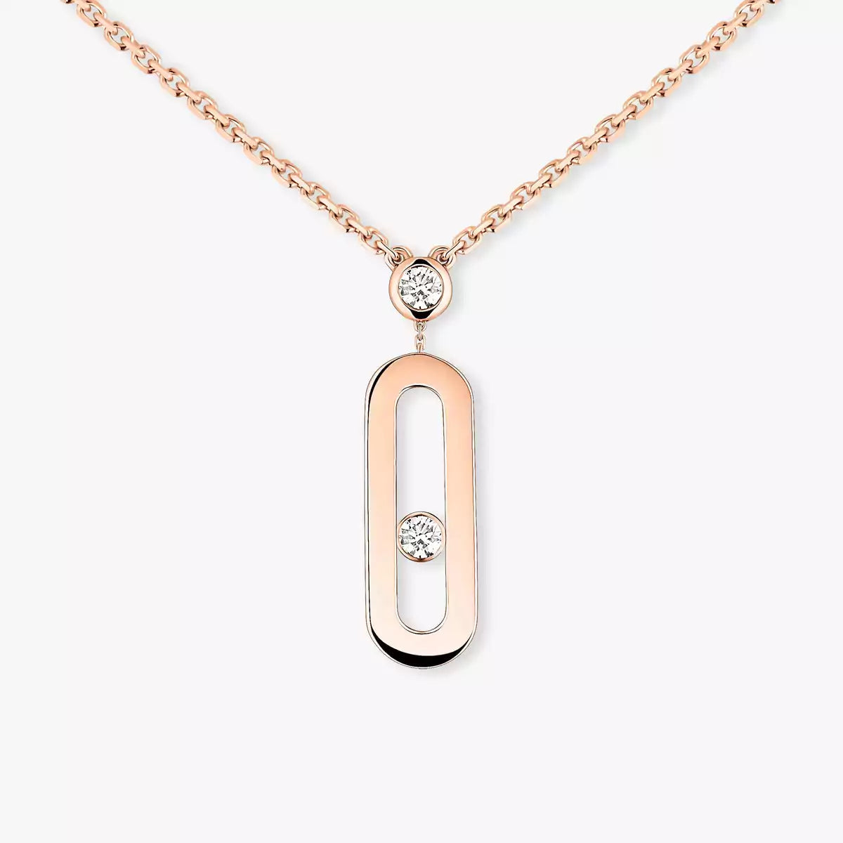 Signature Frame Halskette – kinetischer Mittelstein aus Diamant & 6-Stein Pavé Halo