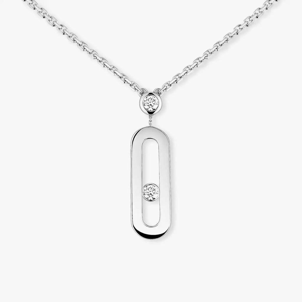 Signature Frame Halskette – kinetischer Mittelstein aus Diamant & 6-Stein Pavé Halo