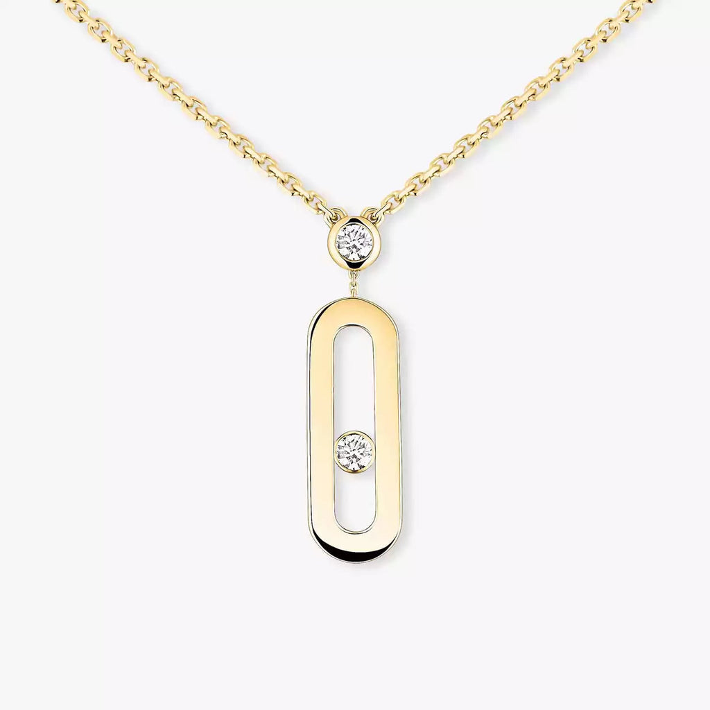 Signature Frame Halskette – kinetischer Mittelstein aus Diamant & 6-Stein Pavé Halo