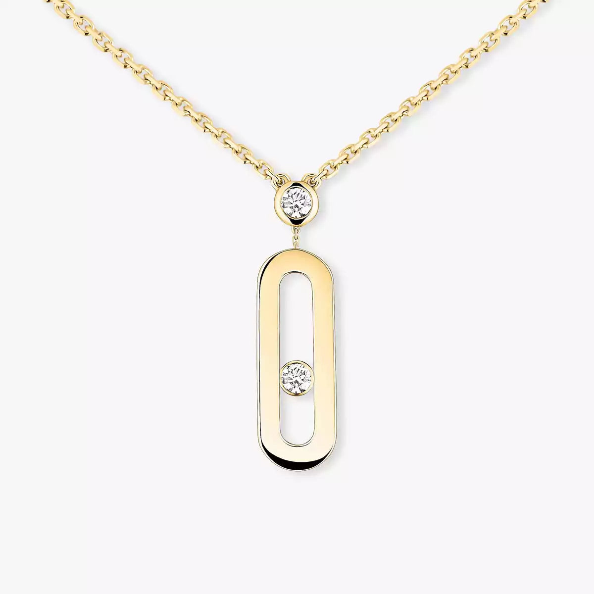 Signature Frame Halskette – kinetischer Mittelstein aus Diamant & 6-Stein Pavé Halo