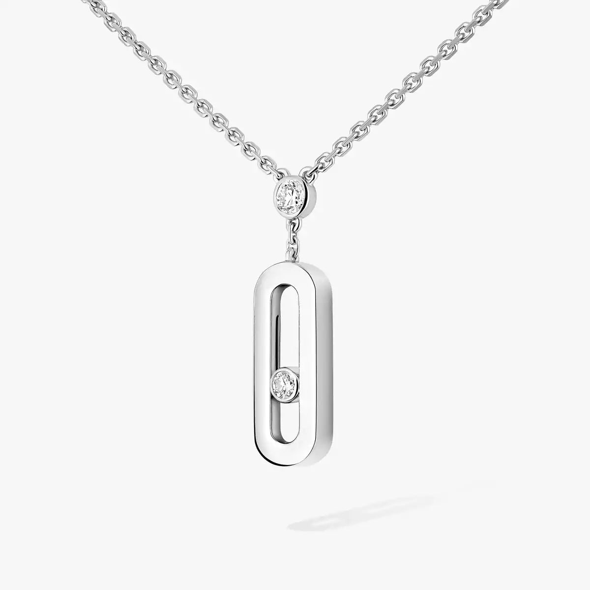 Signature Frame Halskette – kinetischer Mittelstein aus Diamant & 6-Stein Pavé Halo
