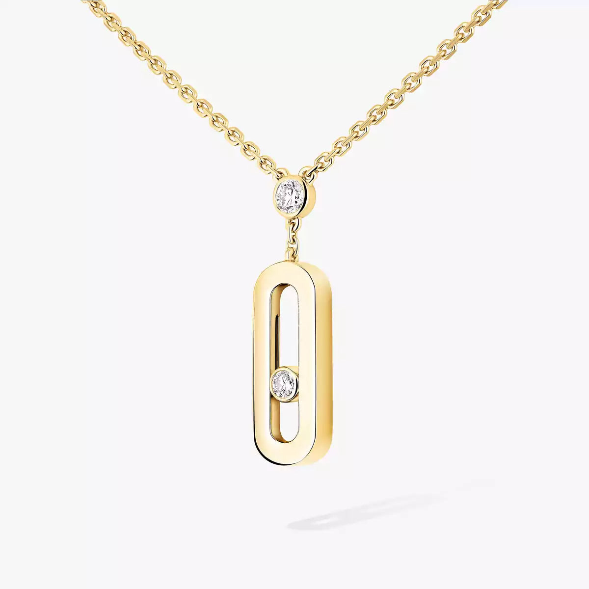 Signature Frame Halskette – kinetischer Mittelstein aus Diamant & 6-Stein Pavé Halo