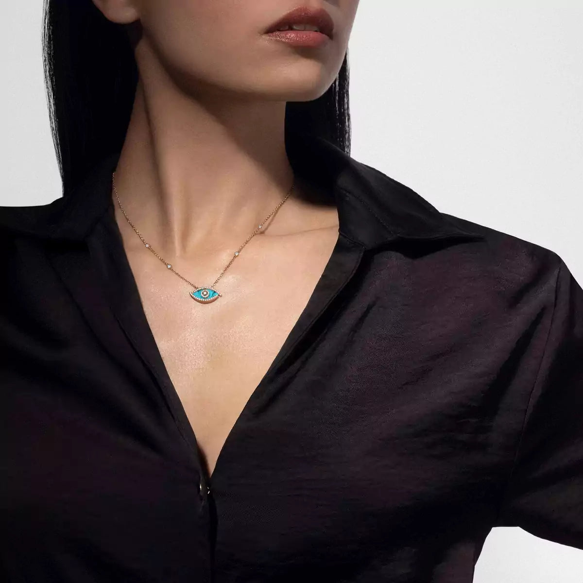 Glücksauge Diamant Halskette - Schutz-Talisman - Natur-Malachit/Türkis