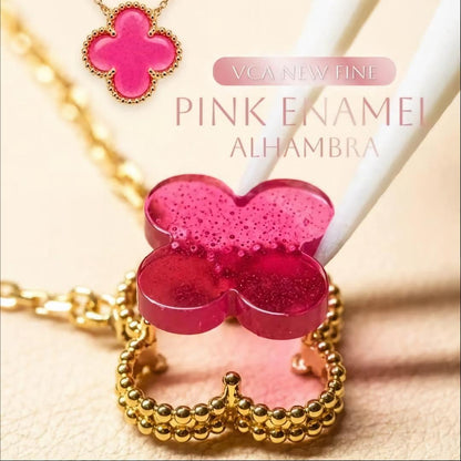 NEW CLOVER 15MM PINK ENAMEL NECKLACE