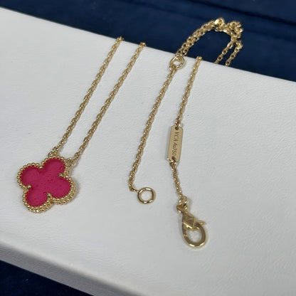 NEW CLOVER 15MM PINK ENAMEL NECKLACE