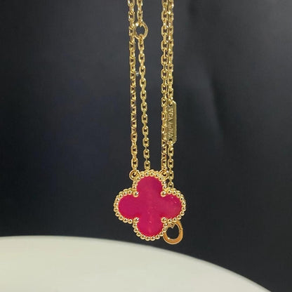 NEW CLOVER 15MM PINK ENAMEL NECKLACE