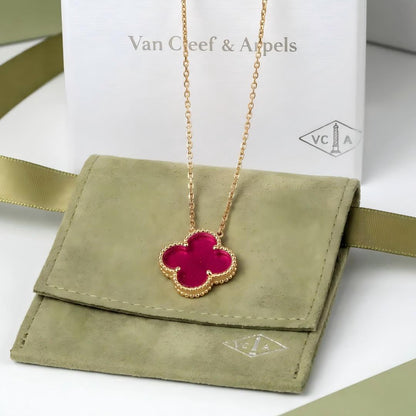 NEW CLOVER 15MM PINK ENAMEL NECKLACE